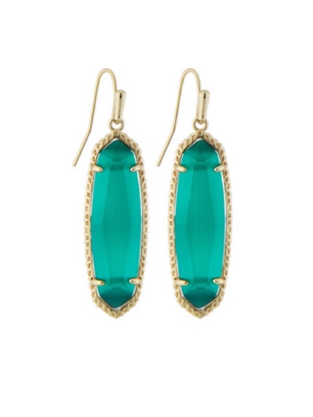 Kendra Scott Eva Emerald Green and Gold Drop Earrings
